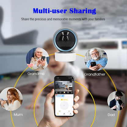 Smart 1080P HD Monitor, FHD WiFi Security Camera with 360°/90° Pan-Tilt, 2.4G WiFi Full-Body Surveillance Camera, Night Vision, Two-Way Audio, Motion Recording, Remote Viewing, Suitable for Home Safety Monitoring of Childre