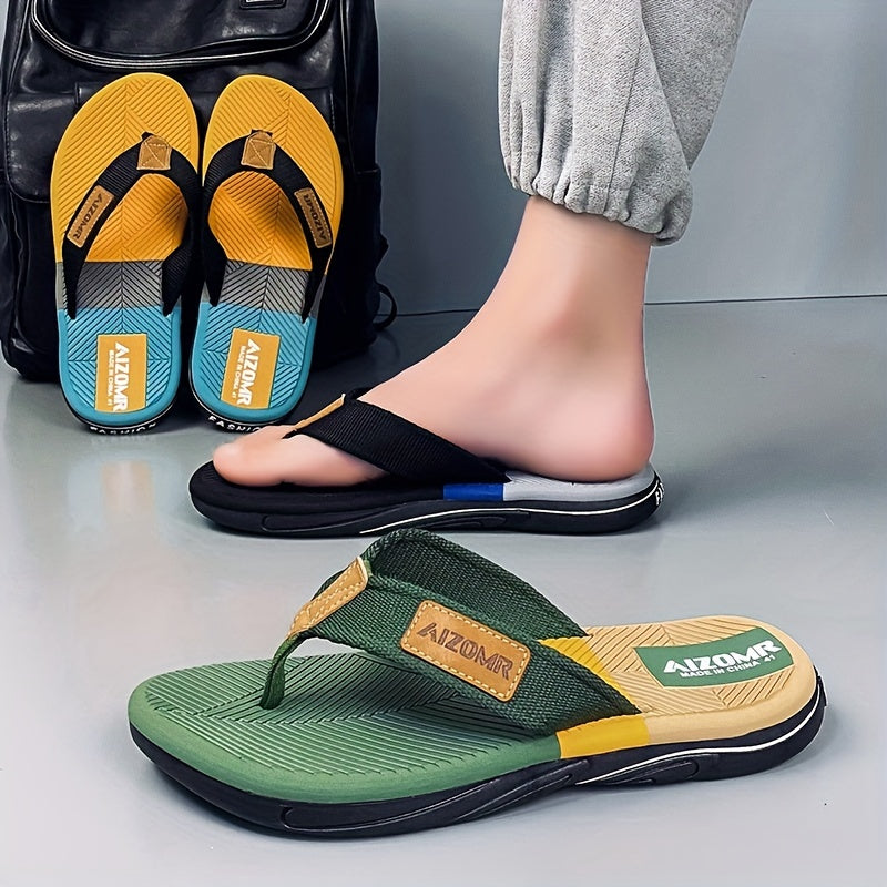 Men's Non-Slip EVA Slip-Resistant Flip-Flops - Heavy-Duty Ergonomic Arch & -Odor Technology, Green/Golden/Grey/Grip Tread Beach Sandals with Ergonomic Arch, Lightweight & Durable for Swimming, Walking, Pool - Multi-Color Opti