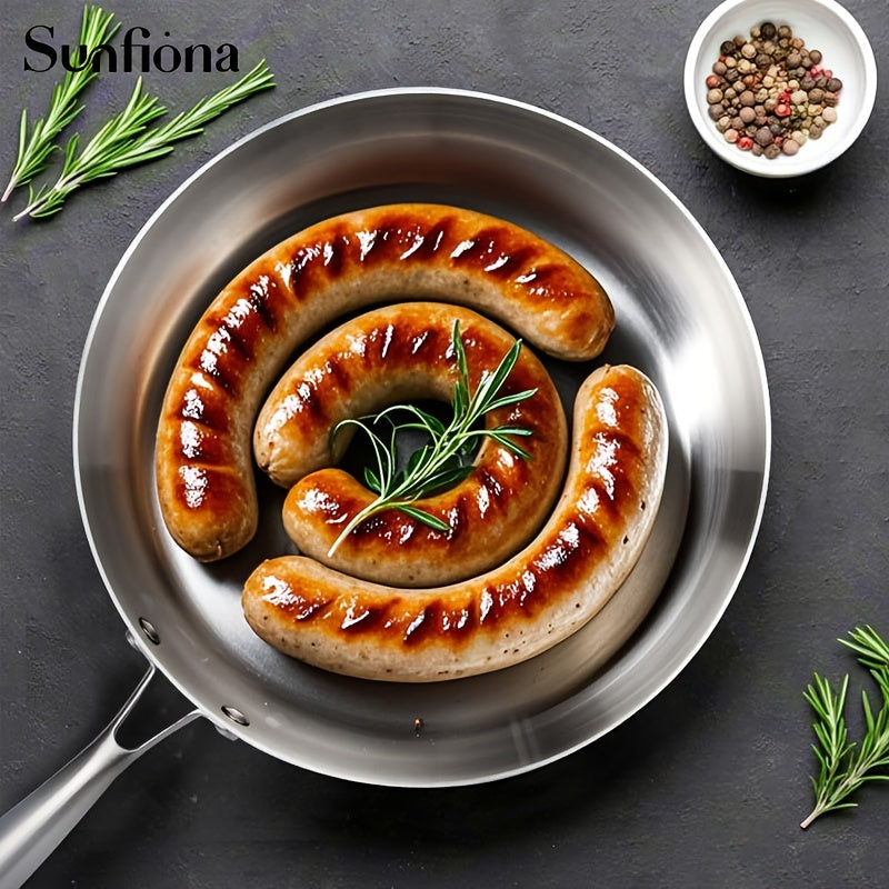 3pcs Sunfiona 316 Stainless Steel Bright Surface Frying Pan, Three-Layer Steel Material, Uncoated Frying Pan, Long-Handled Frying Pan, Wok, Suitable for A Variety Of Induction Cookers, Ovens, Fast Heating, Dishwasher Safe, Ho