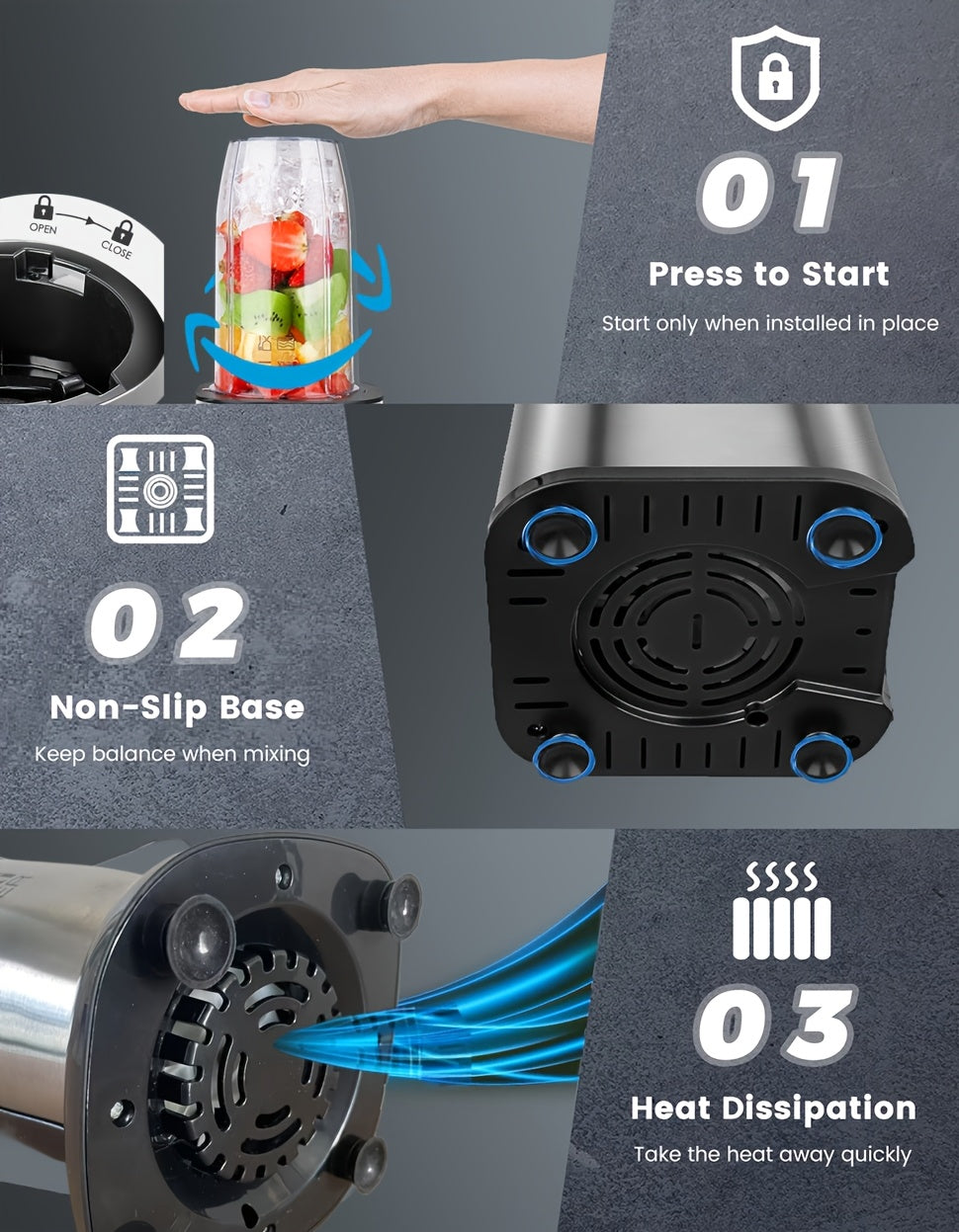 Liquidificador para Smoothies, Batidos e Smoothies, Conjunto de 15 Peças para Cozinha Pessoal com Moedor, Liquidificador Único para Preparar Sumos, Papinhas e Receitas Nutritivas com Escova de Limpeza