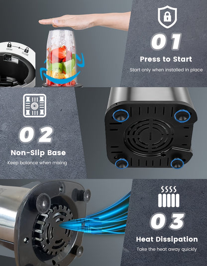 Liquidificador para Smoothies, Batidos e Smoothies, Conjunto de 15 Peças para Cozinha Pessoal com Moedor, Liquidificador Único para Preparar Sumos, Papinhas e Receitas Nutritivas com Escova de Limpeza