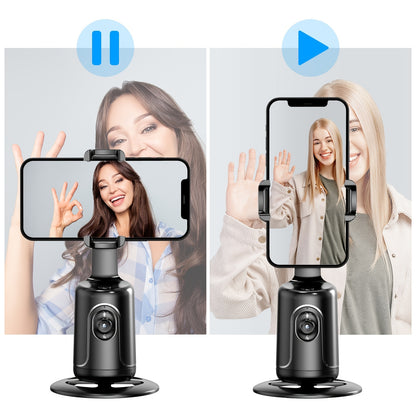 Tripé com seguimento facial automático, sem necessidade de aplicação, suporte para telemóvel com rotação de 360° para rosto e corpo, ideal para vlogs e live streams, bateria recarregável, preto.