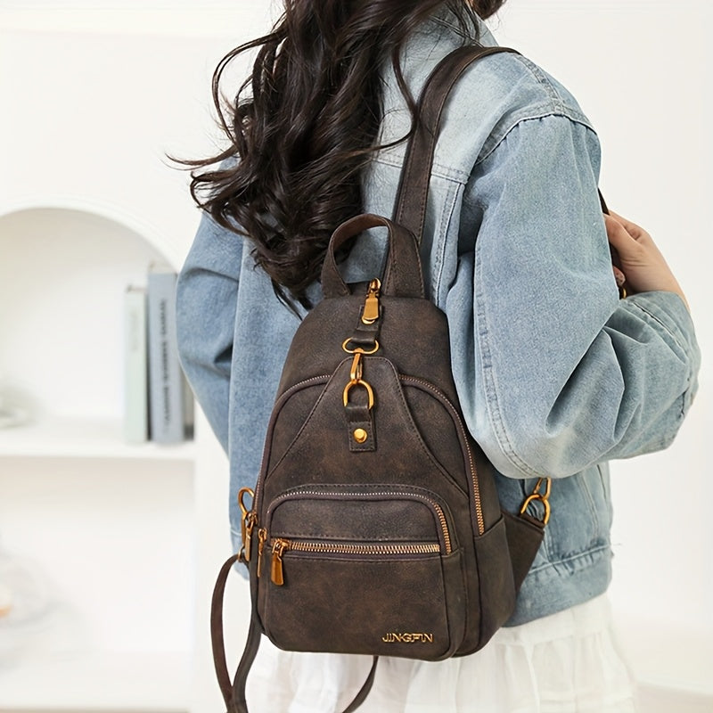 Vintage Elegance Brown Backpack for Women - Adjustable Strap, Zipper Closure, Multiple Compartments, Stylish Shoulder & Crossbody Bag, Casual Everyday Bag|Vintage Elegance Bag|Durable Zipper Closure