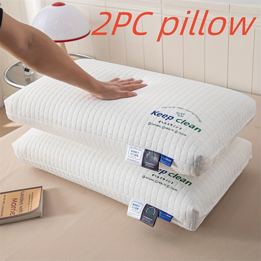 2 Ergonomic Luxury Neck Pillows - Adjustable Cervical Support, Breathing Fabric & Machine Washability for All Sleepers (Side/Back), Hotel-Quality Comfort in Elegant Textured White with Zipper Cover