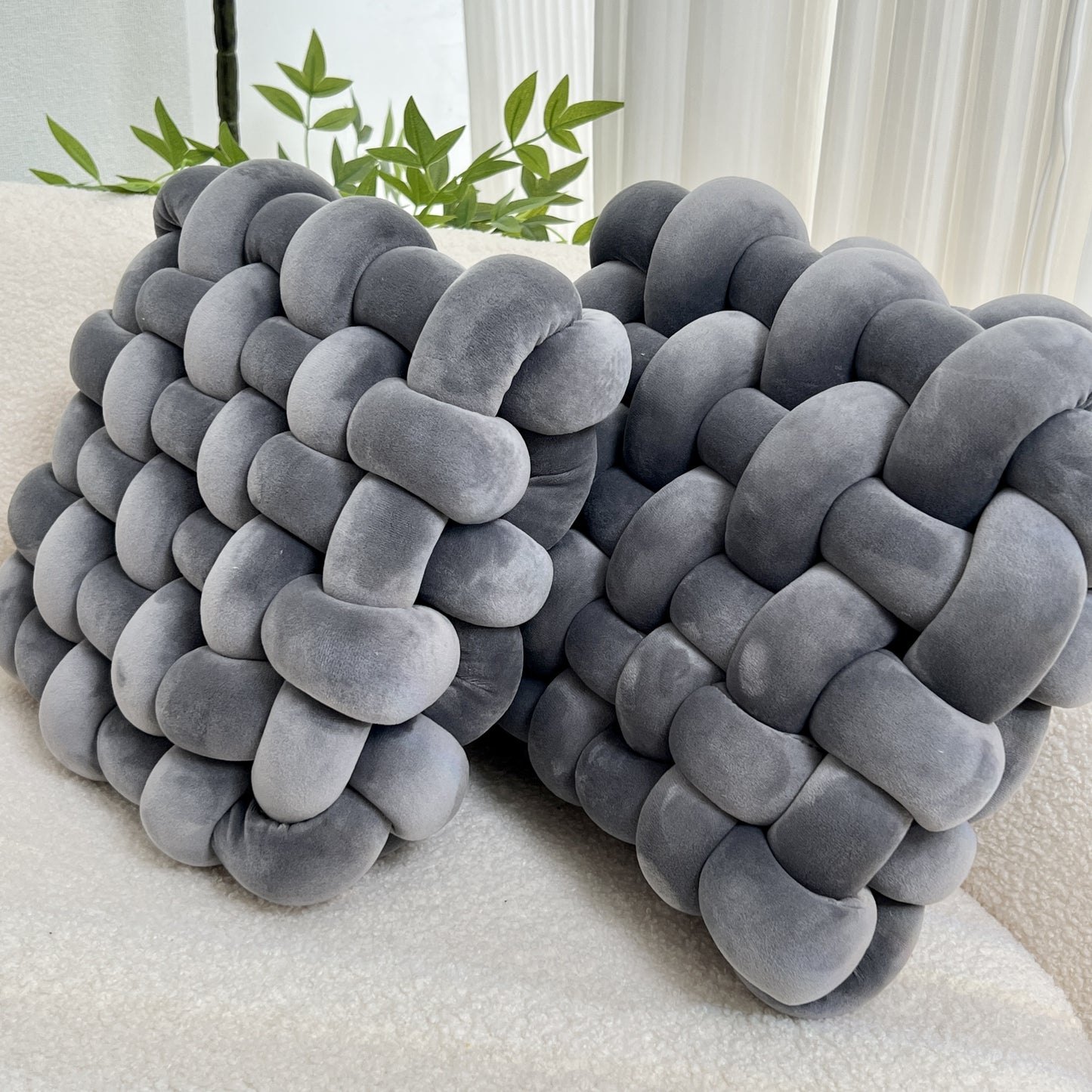 2pcs Knot Throw Pillow Soft Throw Pillow Home Decoration Cushion Square Office Knotted Plush Throw Pillow Cushion For Living Room Bedroom Sofa Couch Living Room Home Decor
