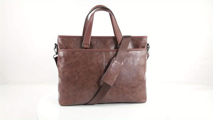 LUBARDY Men'S Business Handbag, Large Capacity B4 Two-way Synthetic Faux Leather Office Travel Commute Bag, Zipper Closure, Detachable Shoulder Strap, Polyester Lined, No Printing - Black/Brown, Navy Blue, Daily Commute Bag |