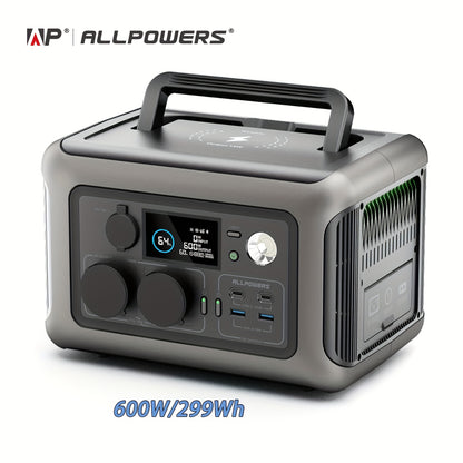 ALLPOWERS R600 299Wh Portable Power Station LiFePO4 Battery AC Output Solar Generator with 600 W Batteries, 0-100% Quick Charge In 1 Hour for Camping, Motorhome, Emergency, RV, Portable Generator for Camping, Solar Battery, G