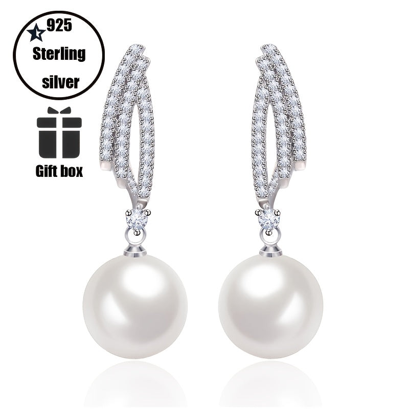 Um par de brincos pendentes para mulher em prata 925 com pérolas de água doce requintadas, acessórios de joalharia hipoalergénicos em estilo boémio, presente para mulher com caixa de oferta exclusiva.