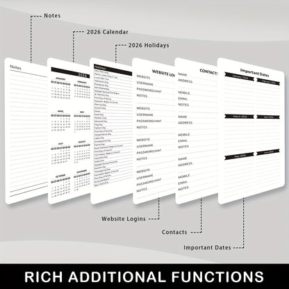 2026 Compact Planner, January 2026 to December 2026. Small monthly and weekly calendar, wallet size, 9.65 cm x 17.78 cm, with elastic band and pen loop, suitable for homeschooling or a Halloween gift.
