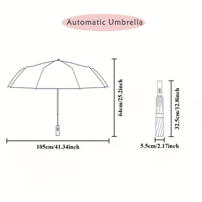 Large Automatic Folding Umbrella - Double Rib Design, Windproof &, 12 Ribs, Compact & Durable, Black with Orange Accents, Dual User Coverage, | Fashion Accessory | High-quality Fabric, Outdoor Umbrella