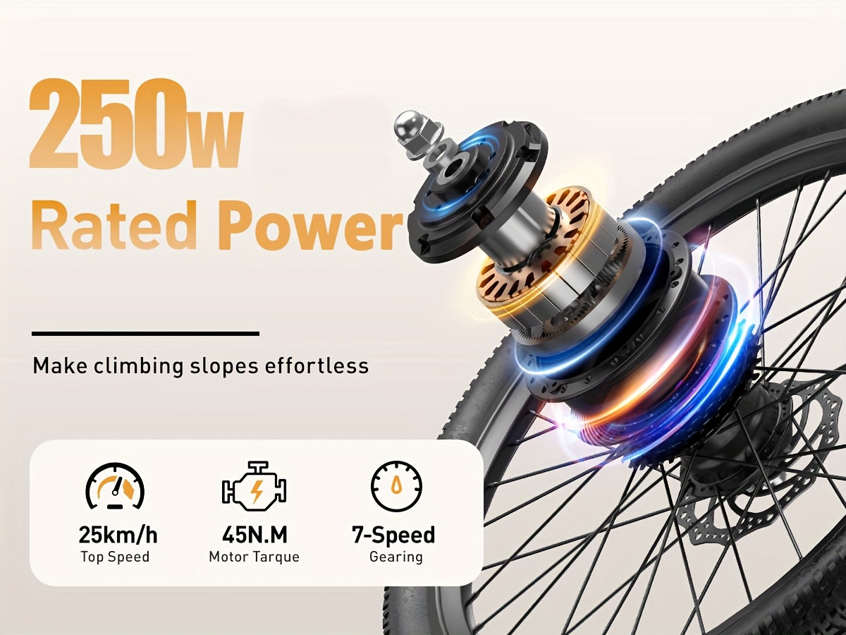 Aairsk 60.96cm Electric Bicycle for Adults, 7-Speed Ebike with 36V 13AH Replaceable Built-in Battery & 250W Motor, Full Suspension Electric Mountain Bike, 25 Km/h And 80km Range E-bike for Urban Commuters