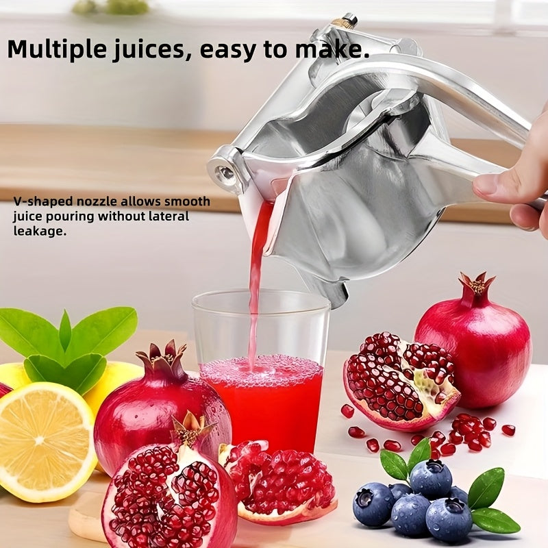 Manual Citrus Juicer - Aluminum Alloy, Non-Slip Base, Easy-Clean Design with Push-Button Operation for Lemons, Oranges, Pomegranates & Blueberries - No Electricity Needed, Portable Kitchen Tool, Citrus Juicer Reamer, Sleek Me