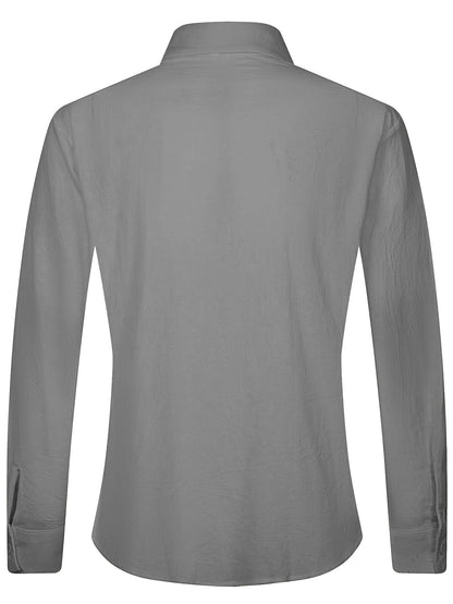 Camisa de homem em algodão de manga comprida e cor sólida com botões, modelo com lapela, ideal para a primavera e outono.