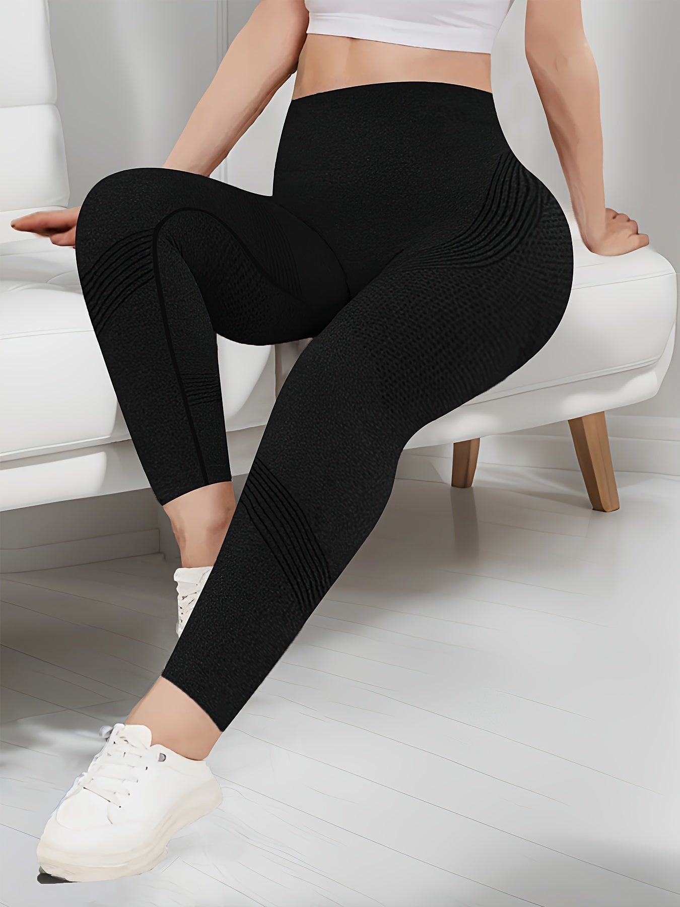 3 Packs Plus Size Simple Skinny Leggings, Casual High Waist Stretchy Leggings For Spring &amp; Summer, Women's Plus Size Clothing