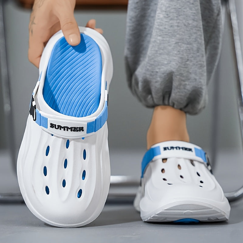 Sandálias de verão unissexo em EVA - Leves, respiráveis, antiderrapantes e confortáveis ​​para a praia, caminhadas e uso casual. Sola macia, bico aberto, design elegante em preto e branco. Calçado de verão | Material EVA