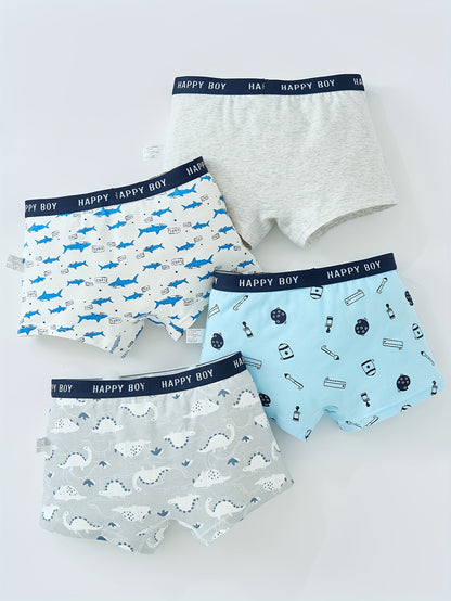 4pcs Boys Cotton Underwear Soft Breathable Cartoon Pattern Comfy Boxers Briefs