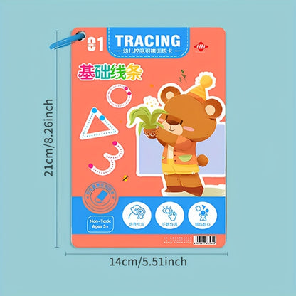 Reusable Handwriting Practice Book for Kids Ages 3-6 - 128 Pages with Letters, Numbers & Sensory Feedback Lines | Dry Erase Magic Copybook | Preschool & Kindergarten Learning, Colorful Illustrations, Durable Paper, Interactiv