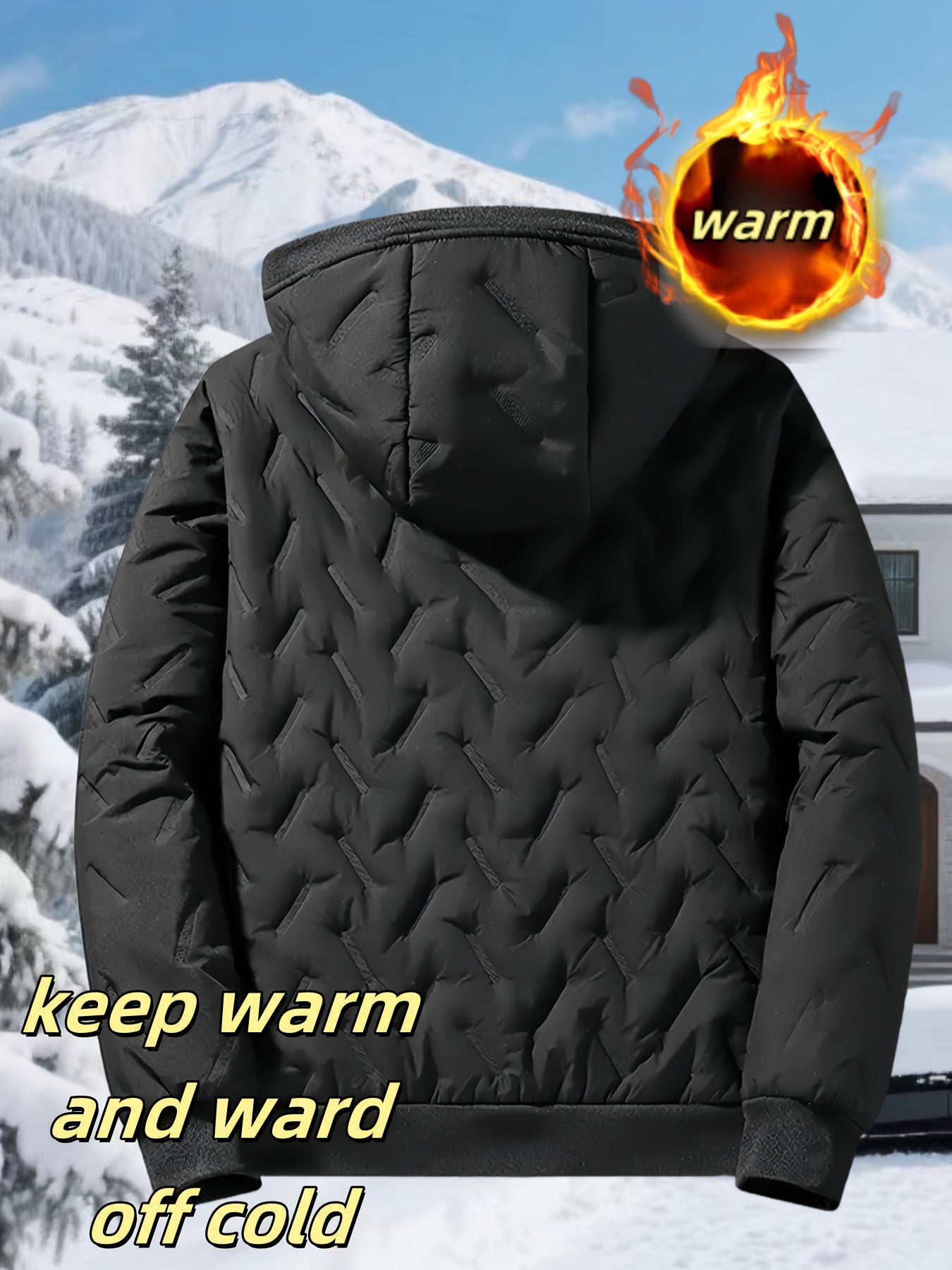 Men'S Heavyweight Winter Jacket - Windproof Cold Weather Coat with Full-Zip Closure, Hooded Insulated Outerwear - Thick Fleece-Lined Insulation for Extreme Cold, Zippered Pockets - Ideal for Skiing, Hiking, Commuting - Fall/W