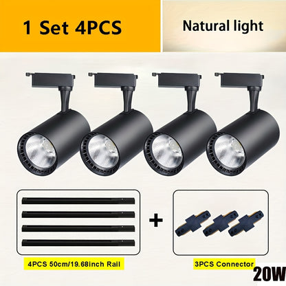 4pcs Track Light AC175-265V Set LED Track Lighting Rail Lamp LED Spot 12W 20W 30W 40W Store Home Lights