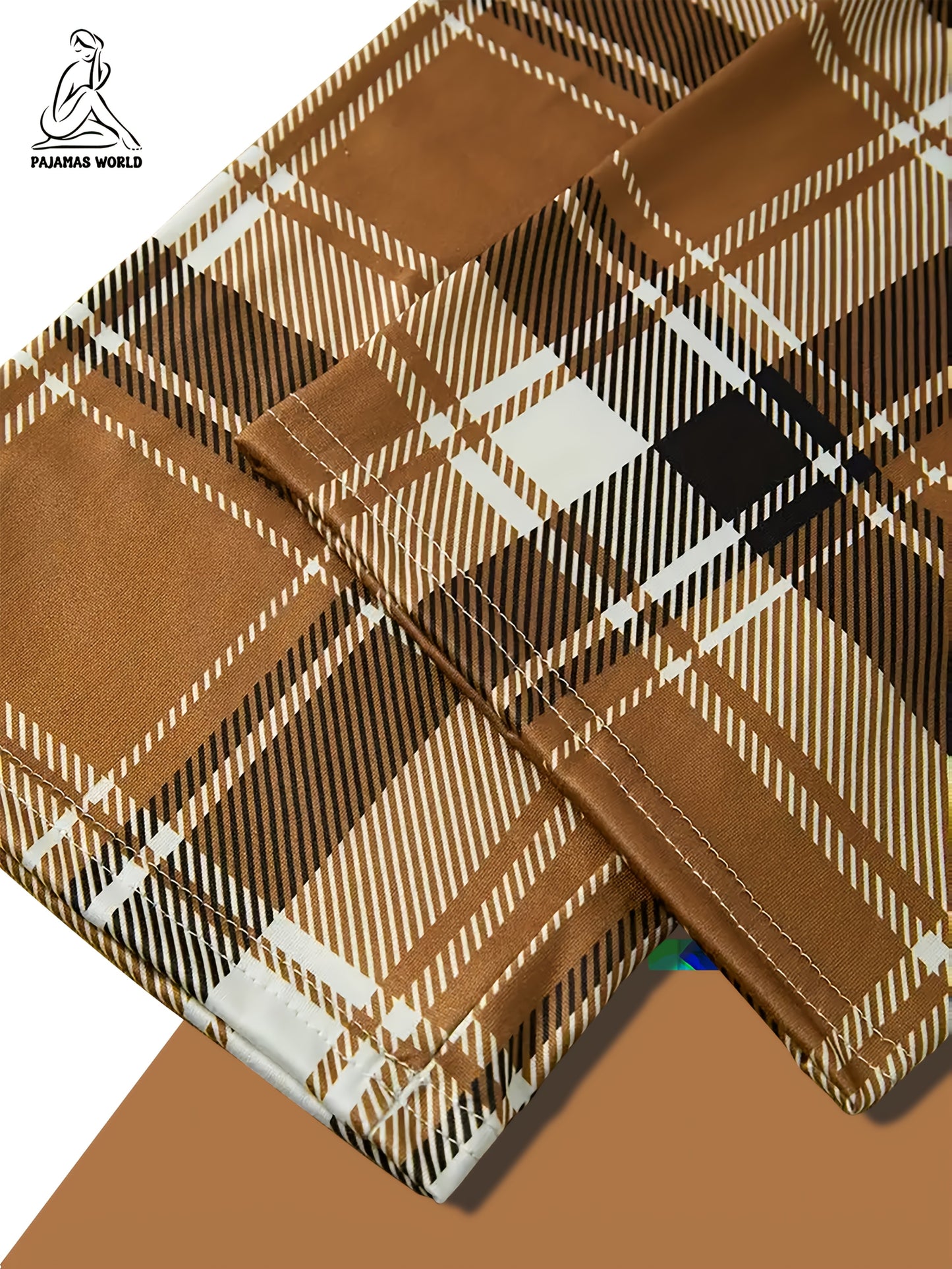 Conjunto de pijama casual para mulher com estampado de urso e xadrez - Blusa de manga curta macia e larga com cintura elástica, calças compridas e calções, roupa de dormir aconchegante para o outono/inverno