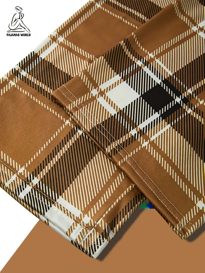 Conjunto de pijama casual para mulher com estampado de urso e xadrez - Blusa de manga curta macia e larga com cintura elástica, calças compridas e calções, roupa de dormir aconchegante para o outono/inverno