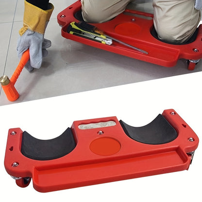 1pc Red & Black Rolling Kneeling Pad with Wheels & Built-In Tool Tray - Comfortable Cushioned Metal Platform for Carpenters, Machine Workers, Flooring & Auto Repairs