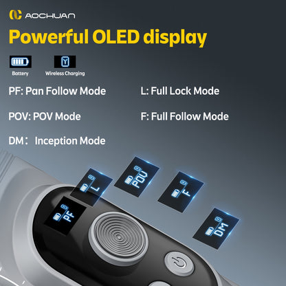 AOCHUAN Xpro Gimbal Stabilizer Dimensional Stability Anti-shake Can Be Handheld Desktop Tripod Reverse Charging Photography Mode with Fill Light LED Display Remote Control Face Follow Body Follow Gesture Control Self-timer VL