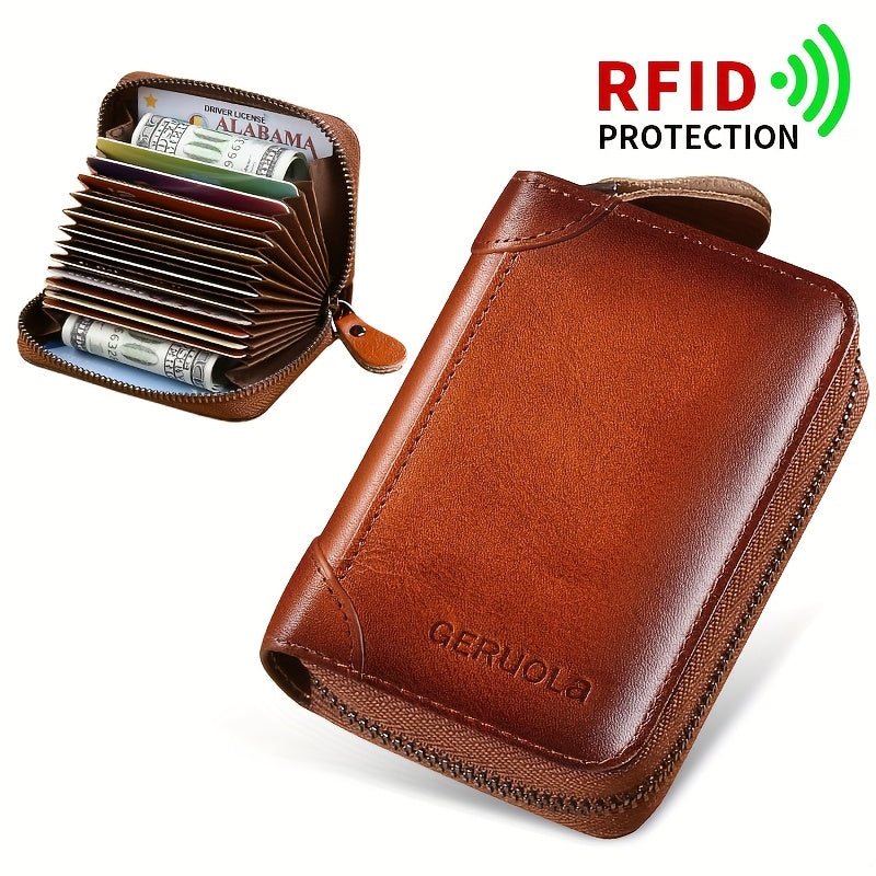 Men's Genuine Leather Premium Slim Driver's License Card Holder, Trendy 3-Fold Wallet, Top-Grain Cowhide, Large Capacity RFID Blocking Credit Card Holder, Portable Cash Work Business Commuter Office Anniversary Couple Birthda