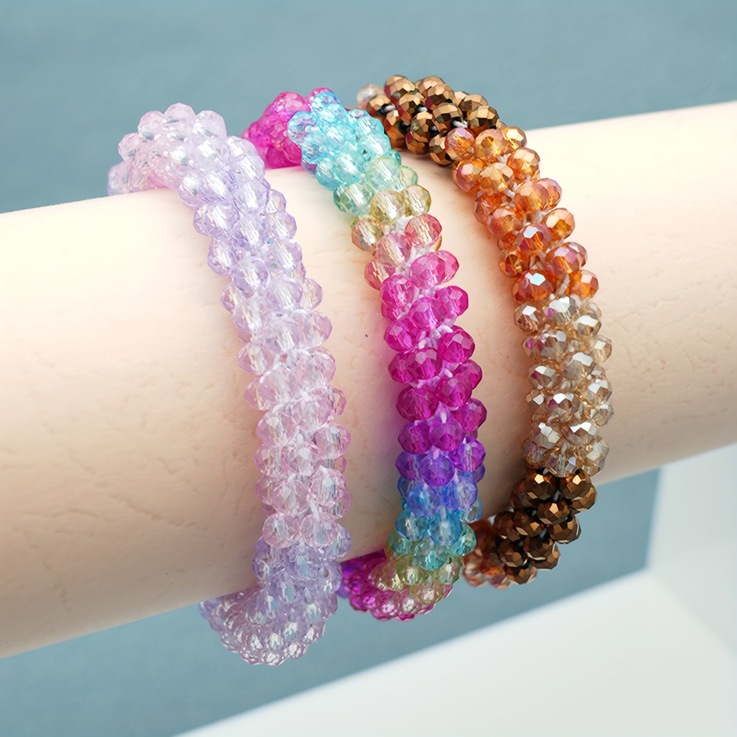 Esbbela 3pcs Bracelet Set Holiday Gift Beaded Artificial Crystal Stackable Strap Set with Elasticity Suitable for Women Men 16.51-20.32cm Daily Vacation