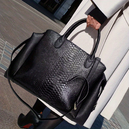 Elegant Black Snake Pattern Handbag for Women - Large Capacity, Detachable Shoulder Strap, Vegan Synthetic Faux Leather, Perfect for Daily Use and Work, Ideal Holiday Gift, Versatile Trolley | Avantgarde Style | Synthetic Fa