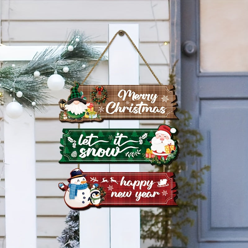 Decorative Signs &amp; Plaque 3pcs Christmas Hanging Ornaments - Santa Claus, Snowman And Reindeer Wooden Wall Decorations, Suitable for Home Interior Seasonal Farmhouse Art Decoration, Products That Can Be Used in 11 Festivals