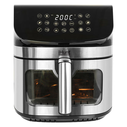Air Fryer, Oil-Free, iHunt Bro Air Fryer Ultra, 9-Liter Capacity, Transparent Glass Drawer, Digital Display, 12 Cooking Functions, Adjustable Temperature, Defrost & Timer, Shake Reminder, 1800W, Black