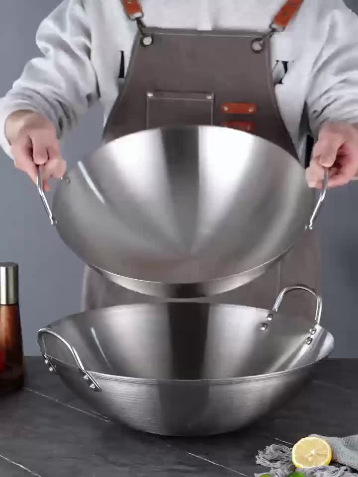1pc Extra-Large Stainless Steel Wok with Double Handles, 38.0 cm, Nonstick Coating Free for Family Kitchens, Restaurants & Chefs – Perfect Gift Idea Christmas Halloween Thanksgiving