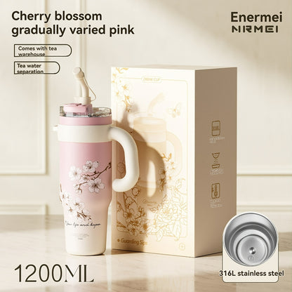 NRMEI 40oz Stainless Steel Water Bottle with Handle - Double Mouth - Leak-Proof - Suitable for Car Cup Holder