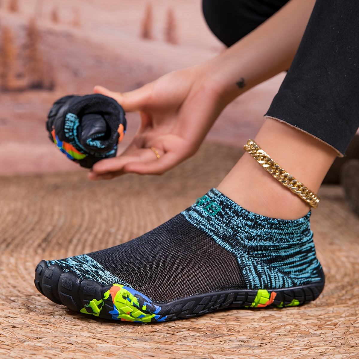 ZVB Women's All-Terrain Water Shoes - Slip- Rubber Sole & Arch, Breathable Quick- Slip-On/Wear, Lightweight Cushioned Insole for Swimming, Yoga, Surfing, Hiking, Beach - All-Season Indoor/ Aquatic Shoes with Elastic Woven Upp