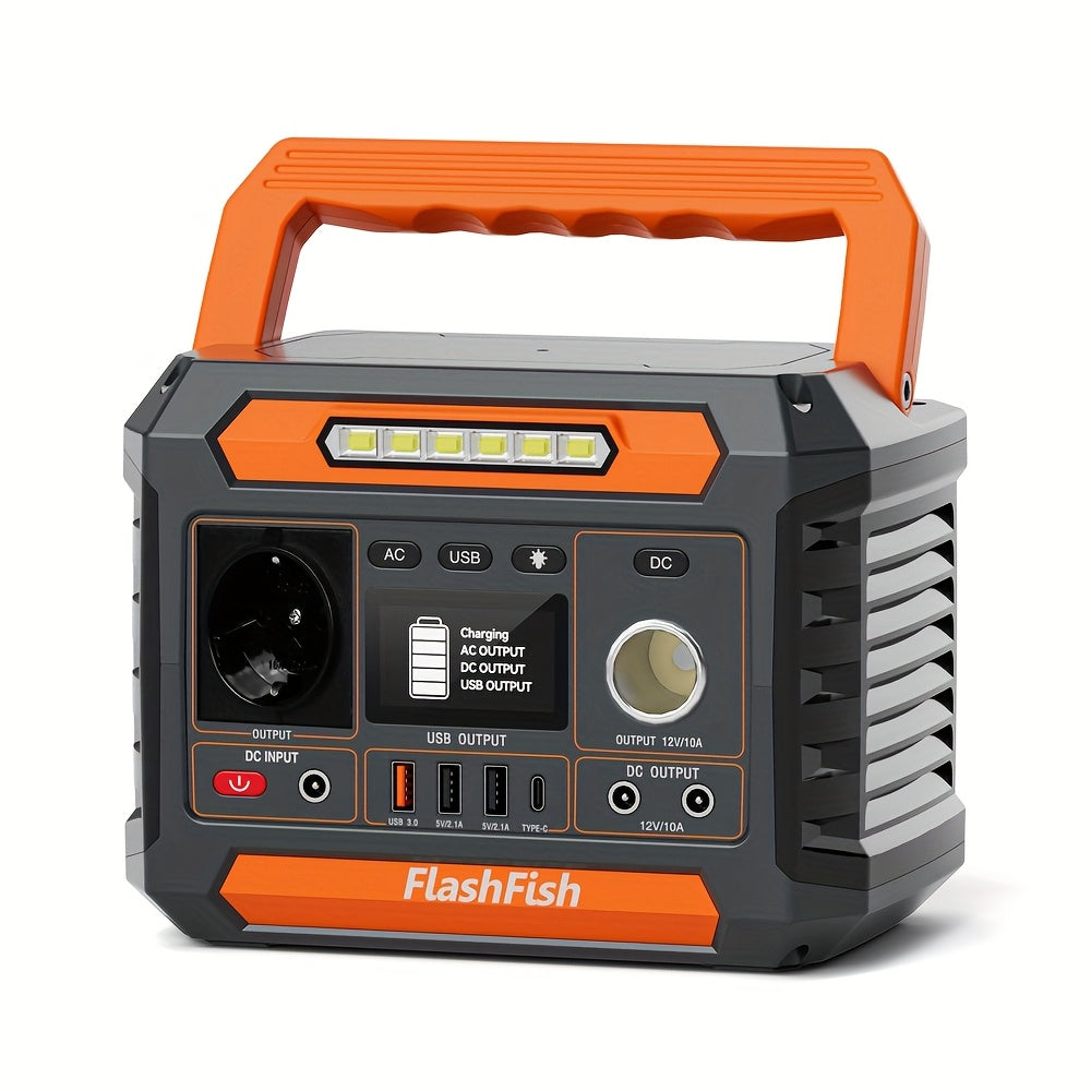 FF FLASHFISH 300W P66 Portable Power Station, 230.88 Wh/62400mAh Lithium-Ion Cells Solar Generator 300 W AC Output, 600 W Surge, 2 X DC Output And 4 X USB, LED Lights, Power Generator for Outdoor Use,  Compact Design, Lightwe