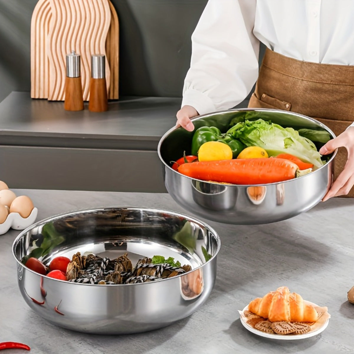 Large Stainless Steel Mixing Bowl with Lid - Rust-Resistant, Deep & Wide for Dough Kneading, Pasta Making, Vegetable Washing, Soups | Modern Kitchen Essential, Kitchen Essentials And Supplies