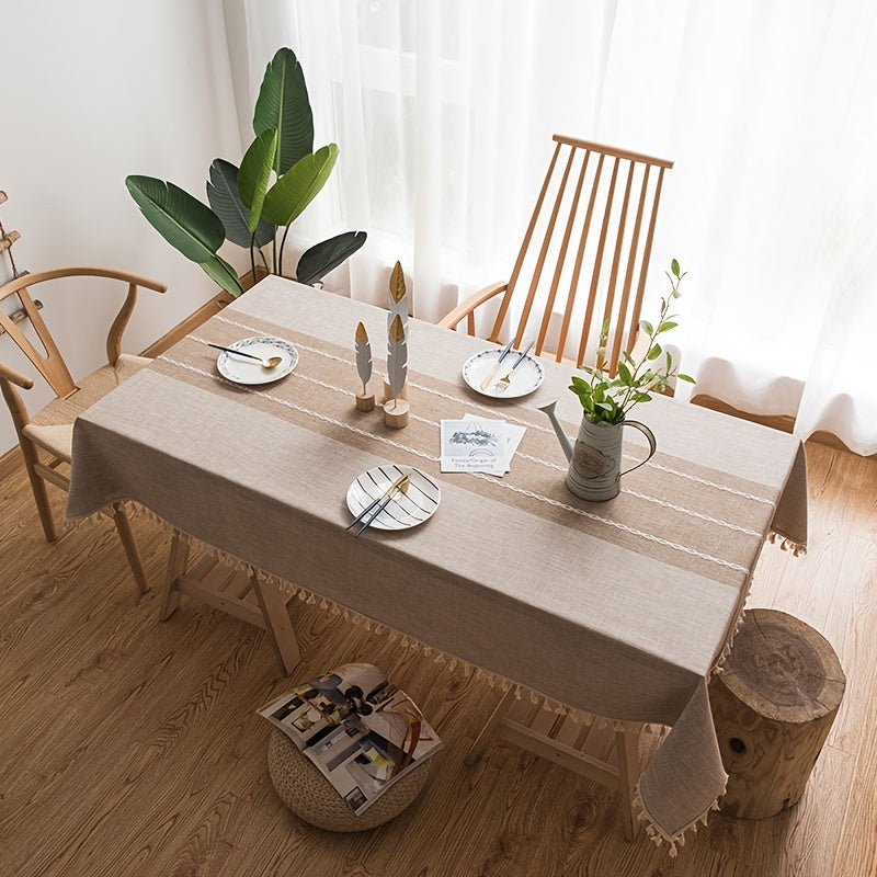 1pc Rustic Tassel Tablecloth - Stain Resistant, Washable, and Perfect for Picnics, Camping, Weddings, Birthday Parties, Thanksgiving, Restaurants, and Buffet - Home Kitchen Decor