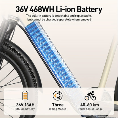 Aairsk 60.96cm Electric Bicycle for Adults, 7-Speed Ebike with 36V 13AH Replaceable Built-in Battery & 250W Motor, Full Suspension Electric Mountain Bike, 25 Km/h And 80km Range E-bike for Urban Commuters