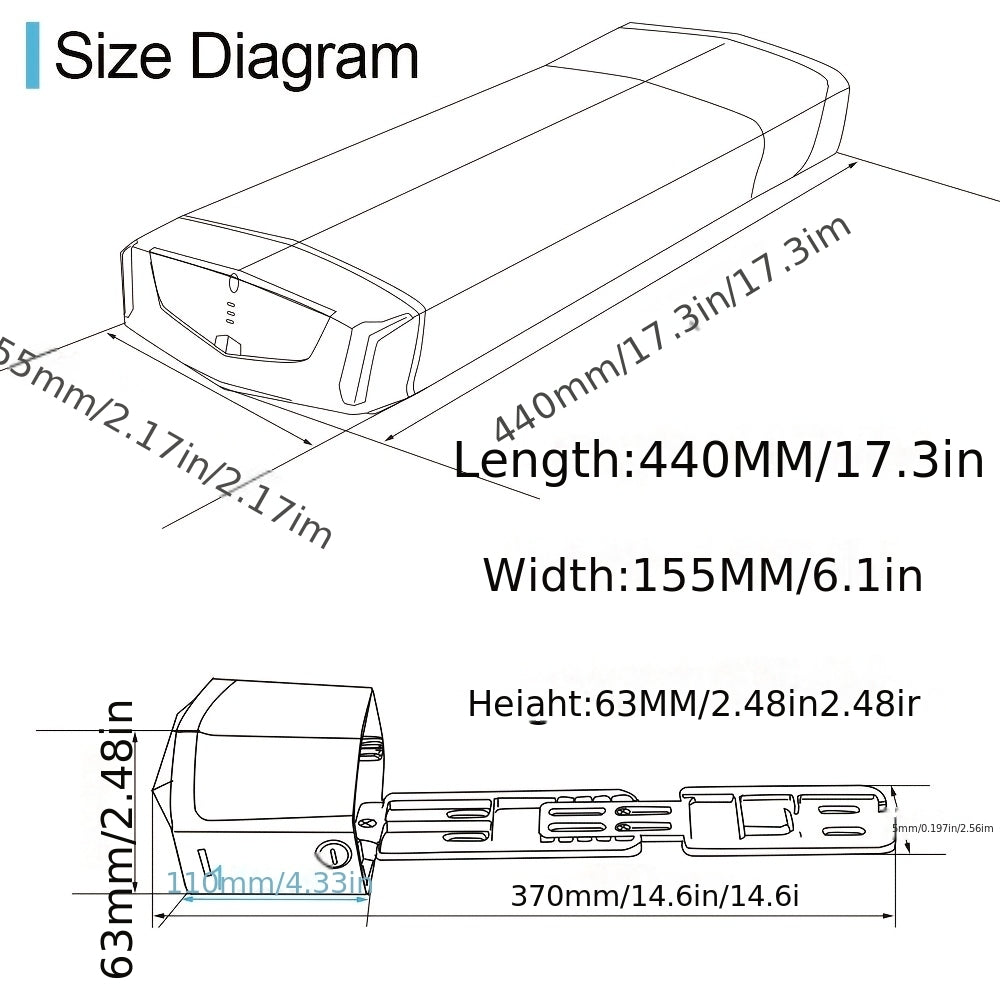 36V 17.5AH 630Wh High-capacity electric battery with 20A BMS &amp; Active Balancing, Lithium-Ion battery pack, Bullet connector port and mounting base - Adult E-compatible (Charger not included)