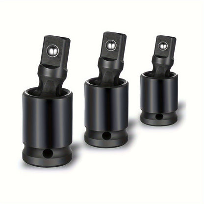 3-Piece Impact Socket Adapter Set - Universal Joint Set, 3-Piece Rotary U-Joint Sockets for Industrial, Automotive and Home Repair - Cr-Mo Steel, Fits 1/2", 3/8", 1/4" Drive - Mechanical Operation, No Electricity Require