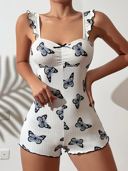 Butterfly Print Women's Sleepwear Dress and Pants Set
