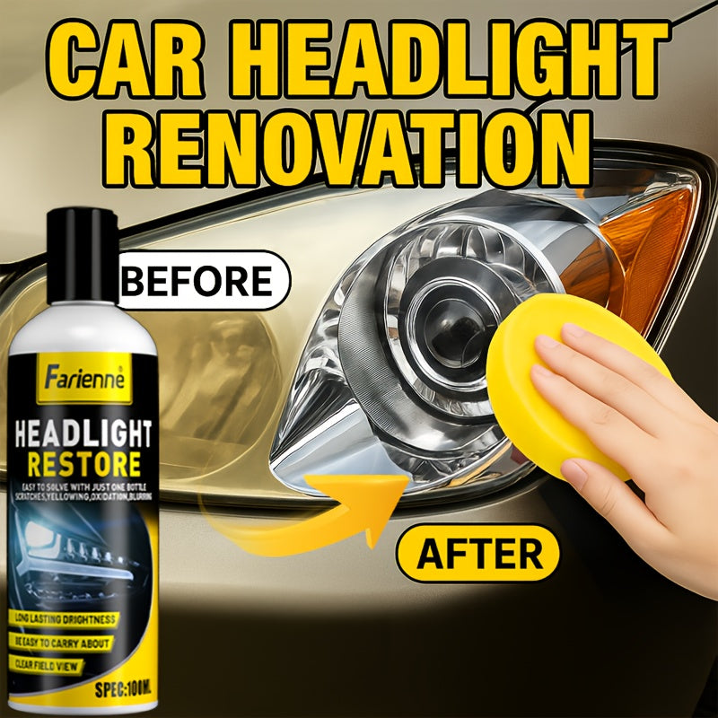 Professional Headlight Restorer - Remove Yellowing, Oxidation & Foggy Car Headlights - Lens Polish Abrasive Material - Effective in Enhancing Car Light Brightness, Abrasive Polish