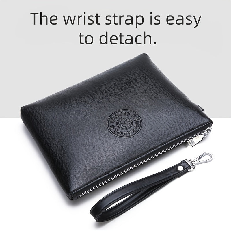 Men's Business Handbag - Large Capacity Multi-Compartment Wallet & Phone Holder with Wrist Strap, Elegant Black Soft Tree-like Texture Design, Golden-Tone Hardware for Daily Commute, Formal Events, Travel - Durable & Stylish