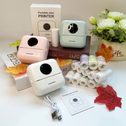 Kit de mini impressora térmica portátil com 14 rolos de papel (1 rolo incluído), impressão de fotografias, etiquetas e textos. Ideal para o dia a dia, perfeito para escritório, estudo e casa. Ótima opção para oferecer.