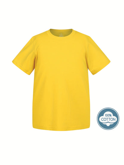 T-shirt infantil de cor sólida, blusa casual de manga curta, t-shirt infantil para o verão.