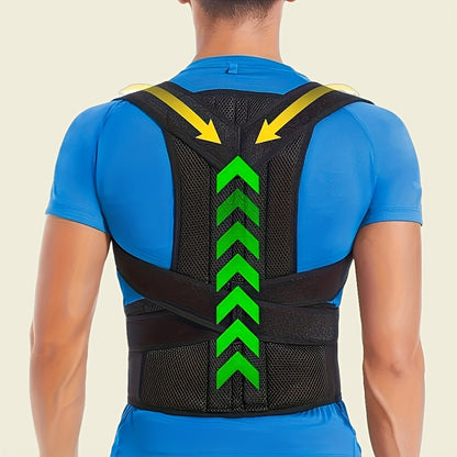 Black Adult Back Support Belt | Adjustable Upper-Back Posture Corrector with Shoulder Straps and Lumbar Pad, Invisible Spine Brace for & – Ergonomic Design