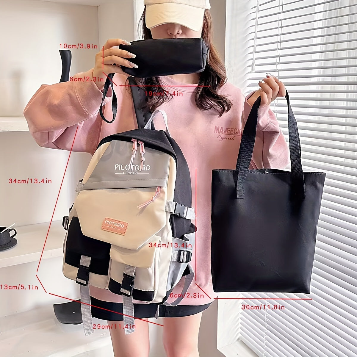 Aesthetic Color Contrast Travel Backpack, Large Capacity Flap Schoolbag, Japanese Preppy Style Bookbag For Students Back To School