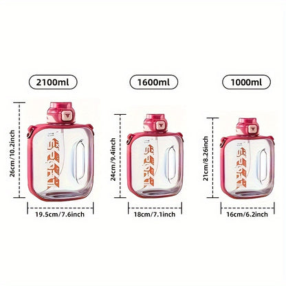 TKK Letter Pattern Plastic Water Bottle, Leakproof Sports Drink Bottle With Handle &amp; Shoulder Strap, Portable For Fitness, Travel