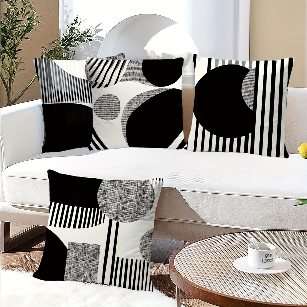 4pcs Bohemian Black and White Geometric Throw Pillow Covers, 45.72cm, Short Plush Polyester Fabric with Zip Closure, Modern Abstract Design for Living Room, Bedroom, Couch Decor, Party Home Decor Pillowcases, Living Room Deco